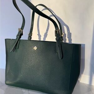 Tory Burch Dark Green Tote with Gold Accents (certificate of authenticity)